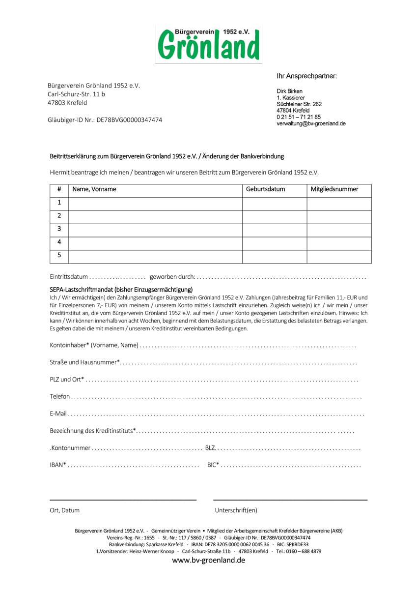 Beitrittserklärung mit SEPA